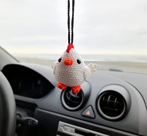 Crochet Chicken Handmade Cute Rearview Mirror Charm, for Chicken Lovers, Car Decor Aesthetic Pendant Car Interior Ornament New Driver