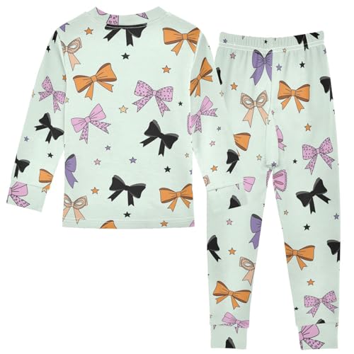 Pajama Sets Long Sleeve Colorful Bows and Stars Soft Comfy Sleepwear 2 Piece PJS 3-8T3