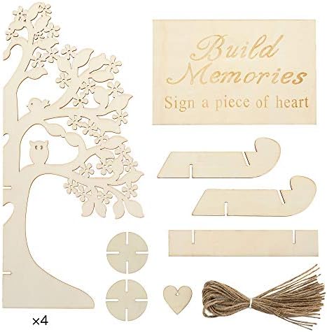 NUPTIO Unique Wedding Guest Book Alternative, Rustic Guest Registry with 50pcs Wooden Hearts, Wood Tree Frame Drop Box Guest Books with Stand