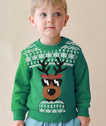 Toddler Boys Girls Christmas Sweatshirt Ugly Sweater Kids Reindeer Pullover Long Sleeve Unisex Xmas Shirt Tops 1-7T2