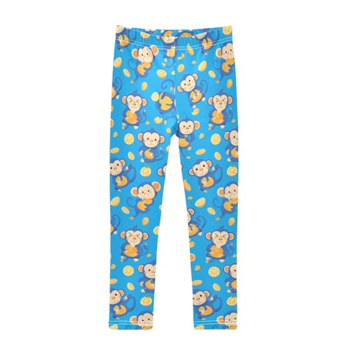 KLL Blue Monkey Pattern Toddler Girls' Athletic Leggings Soft Full Length Dance Pants Sports