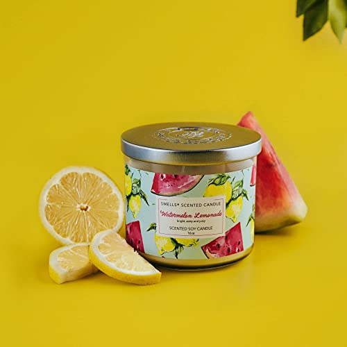 Smells - Premium Soy Wax Round Jar Scented Candle 16Oz. - 100% Cotton 3-Wicks - Fragrance That Eliminates Home And Office Odors: Food, Pets, Smoke And Others (1-Pack, Watermelon Lemonade) #TOP5