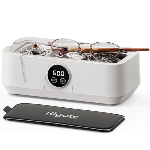 RIGATE Limpiador Ultrasónico 46KHz, Limpieza Profunda 360°, 600 Segundos Continuos, Ahorro de Energía, Ideal para Gafas, Joyas, Dentaduras y Relojes, 500ml