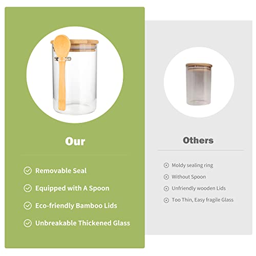 Airtight Food Storage Containers, Glass Storage Canister With Wooden Spoon And Lids, 20 Oz Glass Jars With Lids,Glass Jar For Serving Bath Salt Sugar Spice Coffee Tea Cereals Condiment Food (2 Set) #TOP2