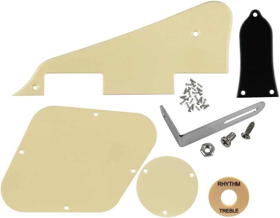 FLEOR 1Ply Cream Guitar Pickguard Scratch Plate Back Plate Guitar Screws Set & Toggle Switch Plate(Cream) & Golden Bracket Fit Gibson Les Paul Pickguard Replacement
