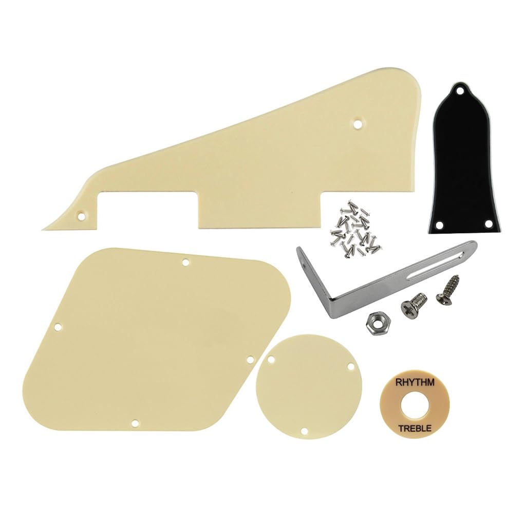 FLEOR Set of 1Ply Cream Electric Guitar Pickguard Scratch Plate & Control Cavity Cover & Switch Cavity Cover & Cream Toggle Switch Plate & Golden Color Bracket for LP Style Guitar, inc. Screws