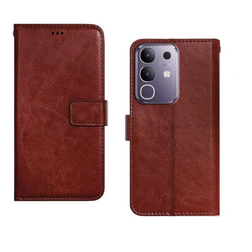 Image of Amazon Brand - Solimo Vivo T4X 5G Flip Cover | Card Pockets Wallet & Stand | Flip Cover for Vivo T4X 5G (Brown)