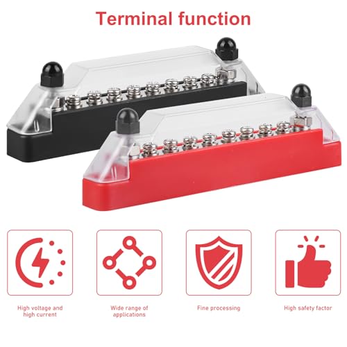 2 Stück 12V-48V DC Sammelschienen Verteilerblock, 150A Stromverteilungsblock Sammelschiene mit Abdeckung Sammelschienen-Schraubklemme Busbar Box für Auto LKW Bus Boot RV (M6 Anschlussbolzen+M4 Bolzen)