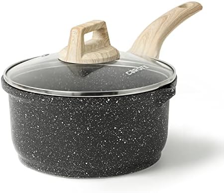 CAROTE 1.5 Quart Saucepan with Lid, Small Nonstick Sauce Pot with Lid, Cooking Sauce Pan with Pour Spout- PFOA FREE