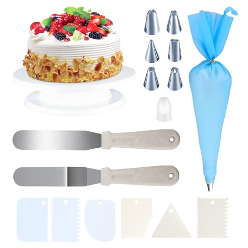 BieMian Drehbarer Tortenständer Tortenplatte Drehbarer Tortenständer Kuchen Dekorations Kits Cake Decorating Turntable mit Kuchenschabern Pfannenwendern Kuchenspritzbeuteln und Spritzspitzen
