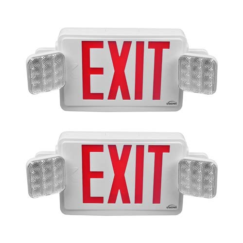 Creative Product Visionis 2 Pack FPC-7398 VIS-ESRWEL 6 Inch - Red Combo Exit Sign + Emergency Light - 90 Minute Battery Backup - UL924 Listed