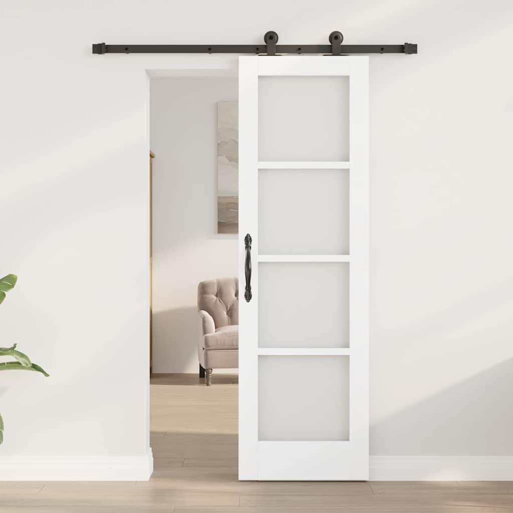 Drzwi przesuwne ORKDAL białe 61 x 198,5 cm lite drewno sosnowe i szkło z technologią ślizgową, do wnętrz, łącznie z szyną i stoperem, idealne do pomieszczeń mieszkalnych i jadalni