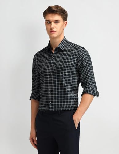 Image of Arrow Men Slim fit Cotton Checked Long Sleeves Semi-Cutaway Collar Shirt