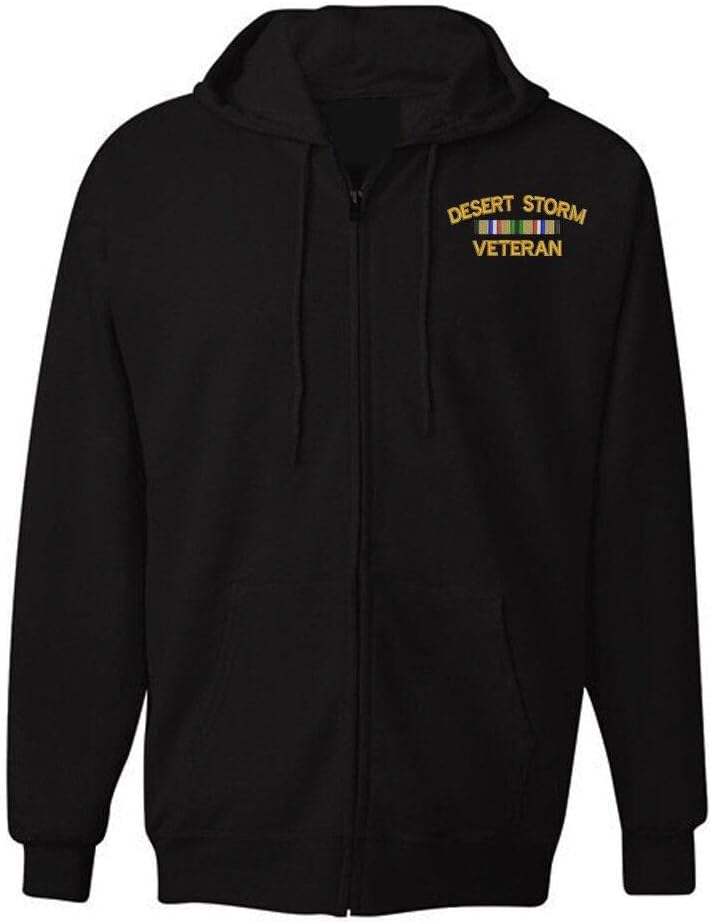 Military Jacket Zipper Zip up Hoodie Desert Storm Veteran Ribbon