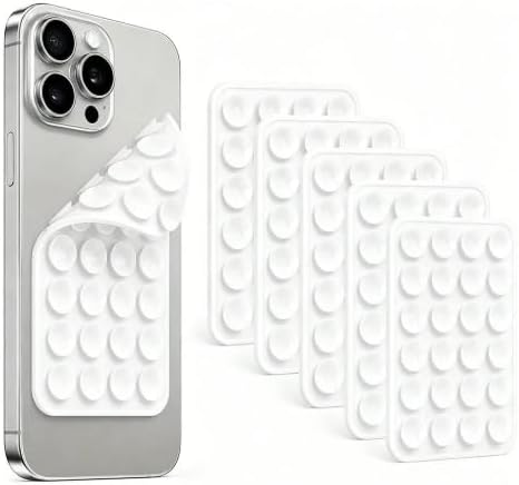 Phone Grip with 24 Double-Sided Suction Cups, White | Hands-Free Hold, Reusable Suction, Flexible Grip, Silicone Material, Universal Fit