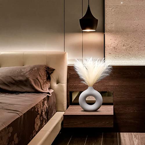 White Ceramic Vase, (13 Pcs Total) + Includes Modern Pampas Grass Decor, Luxury Living Room Bedroom Bathroom, Modern Table Nordic Decorations, Donut House Office Bookshelf Boho Decorative Gift #TOP2