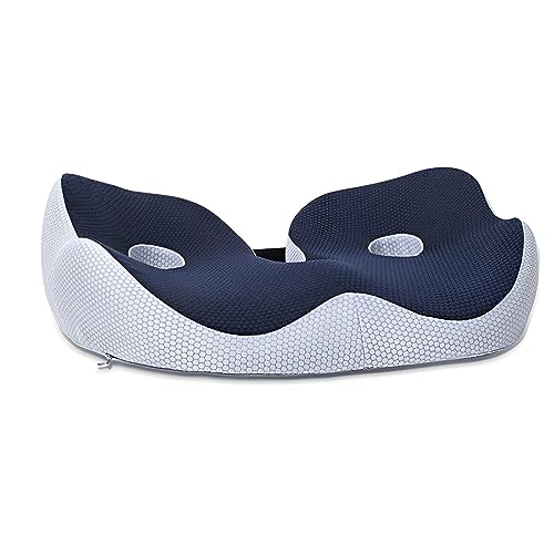 Janemiri Seat Cushion, Seat Cushion for Sit Bone and Back Pain Relief, Butt, Tailbone, Hip, Hamstring, Posture Support - Memory Foam Comfort Ischial Tuberosity Pillow (Blue)