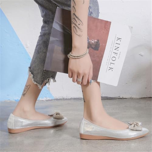 Women's Flats Foldable Ballet Flats Bowknot Pointed Toe Leather Shoes Comfort Light Weight Slip-On Dress Shoes3