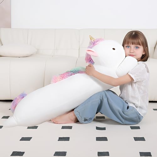 Image of MMguai 40inch Jumbo Unicorn Stuffed Animal, Giant Rainbow Unicorn Stuffy Long Body Pillow Plush Toy, Large Soft Unicorns Plushies Gift for Kids Boy Girl, Birthday, Christmas