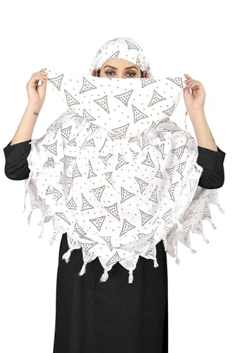 Image of SIXSIGMA Cotton Long Scarf Cum Mask scarves Usable for vehicle Driver | White Printed Design | Universal Size | For Girl & Women | Breathable Sun Protection Light Weight