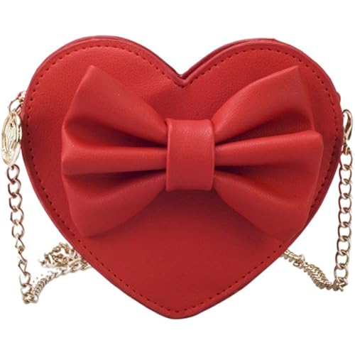 Mini Heart Shaped Crossbody Handbag Zipper Closure Coin Change Purse Chain Bag Bowknot Satchel Purse for Toddlers Little Girls