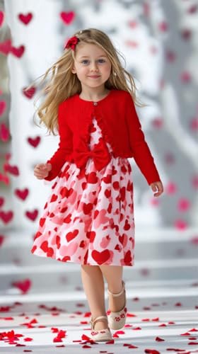 Image of Girls Valentine's Day Outfit Heart Love Print Sweatshirt Kids Girls Clothes Set