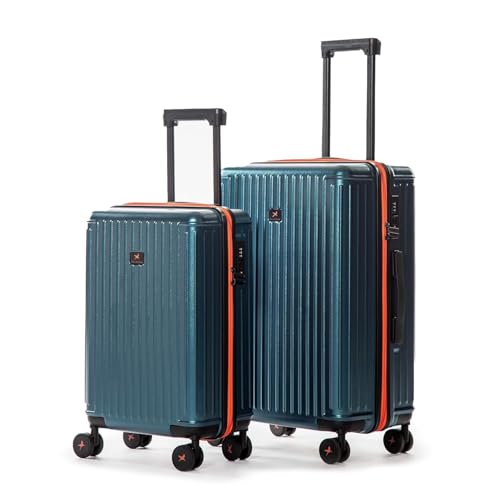 Image of Hard Polycarbonate Luggage Trolley Bag | 8 Wheels 360 Double Spinner Suitcase with Coffee Holder & Mobile Stand | 5 Years Warranty - Nebula Bay, Set of 2 (Cabin+Medium) (54+64 cm)