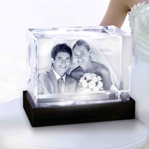 contento | 3D Glasfoto | Von Deinem Foto | Perfekt für Hochzeitsfoto | 3D Foto | personalisiertes Geschenk | (Glasblock XS Querformat (70x60x40mm) inkl. Sockel | bis 2 Personen/Tiere