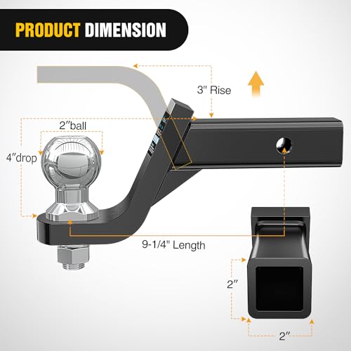 Image of Nilight Trailer Hitch Ball Mount with 2-Inch Ball & 5 /8 inch Hitch Pin Clip Fits 2-in Receiver 7500 lbs 4 inch Drop