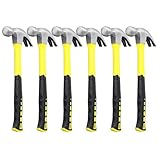 MANCHAP 6 Pack 16 oz Claw Hammer, Fiberglass Claw Hammer, One piece Forged Steel Head, Non Slip Handle for Household, Repairing, Woodworking, 5.1 x 12.5 inch