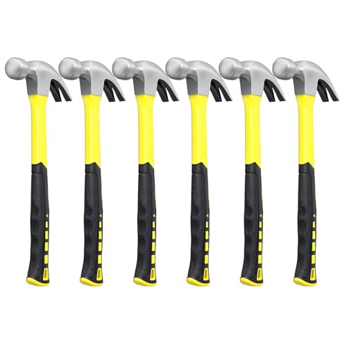 MANCHAP 6 Pack 16 oz Claw Hammer, Fiberglass Claw Hammer, One piece Forged Steel Head, Non Slip Handle for Household, Repairing, Woodworking, 5.1 x 12.5 inch