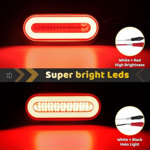 WahMOTOTin 2pcs 15cm Smoke Lens Oval Red 52 LEDs Halo Tail Lights for Trailer Boat Brake Stop Running Turn Signal【Patented】With Rubber Grommets by WahMOTOTin - Used condition - Image 3