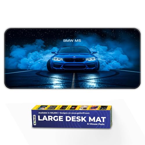 Image of Skiditos BeeMW M5 Desk Pad - Smoke Burnout Edition | L Gaming Mouse Pad with Non-Slip Base | Car Desk Mat for Office, Setup & Man Cave | Drift Burnout M5 Art