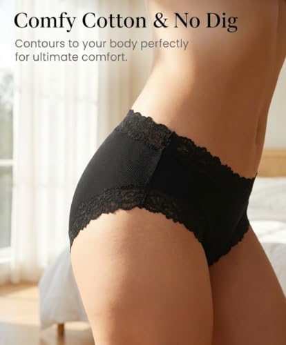 Image of Knowyou Cotton Underwear for Women Cheeky Bikini Womens Underwear Pack Sexy Lace Wasit Hipster Brief Panties for Ladies