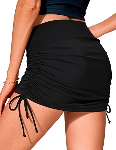 CRZ YOGA Womens High Waisted Swim Skirt Adjustable Side Drawstring Ruched Bathing Skirt Swimsuit Bottoms with Liner2