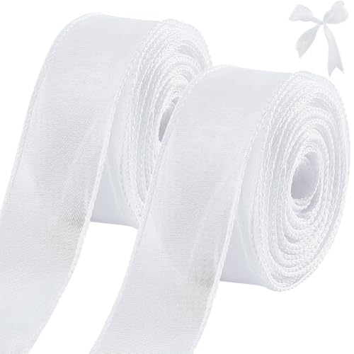 CRASPIRE Rollo de Cinta de Gasa de 40mm X 10m, Cinta de Organza Transparente, Color Blanco Perla, para Manualidades DIY, Envoltorio de Regalo, Ramo, Arcos, Decoraciones del Banquete de Boda