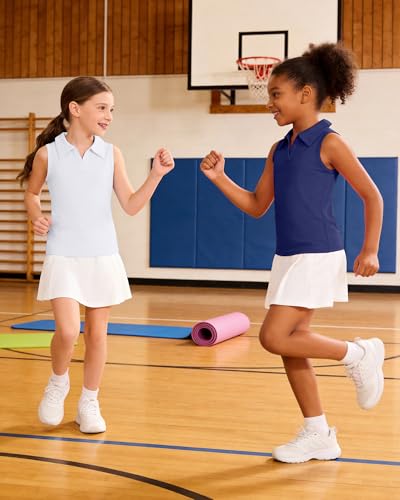Image of Girls Sleeveless Polo Shirts, Kids V Neck Golf Shirts Blouses, Quick Dry Athletic Girls Tennis Tank Tops, Size 5-14