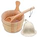 Wooden Sauna Bucket with Ladle and Sauna Hat- Handmade 4 Liter (1 Gallon) Wooden Sauna Bucket with Wooden Ladle and Free Size Wool Sauna Hat