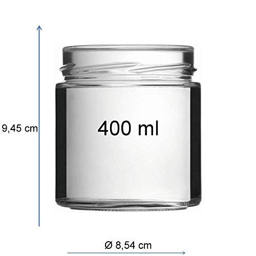Tarros de cristal de 400 ml con tapón de rosca y embudo, pack de 12 botes sin PVC 5