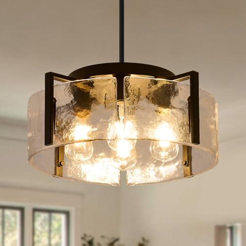 MIAYBPH Black Chandeliers for Dining Room, 4-Light Glass Drum Chandelier