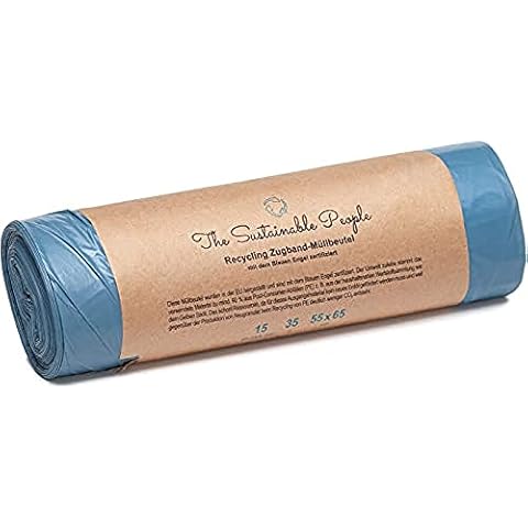 TSP Recycling Zugband Müllbeutel 35L - zu mind. 90% aus Post-Consumer-Abfällen (PE) - Blauer Engel zertifiziert - sicher & reißfest - für den Restmüll und die Wertstoffsammlung (35 Liter (15 Stück)) Cover