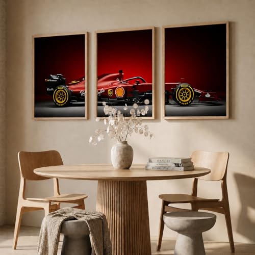 Image of HOMESY Sports Car Framed Posters Gift Items for Boys Room | Wall Decoration for Bedroom Living Room Office Gaming Room Decor | F1 Car Poster with Frame for Wall Decor Set Of 3 Size (10x13 inch, BROWN)
