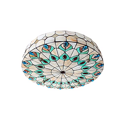 Bazargame Lights Ceiling Lamp Tiffany Flush Mount Ceiling Light，Stained Glass Ceiling Light，Size 20X20X7.2 Inch Suitable For Living Room Bedroom Villa Vintage Restaurant Bar Ceiling Light #TOP7