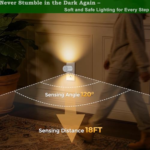 Image of 4-Pack Motion Sensor Night Light, Plug-in Wall LED Nightlight with Dusk to Dawn Sensor, Auto On /Off, 2700K Warm White 100 Lumens, Rotatable Plug-in Design for Hallway Staircase Bathroom Kitchen