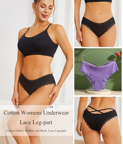 6 Pack Cotton Underwear for Women Sexy Lace Bikini Panties Low Rise Hipster Stretch Briefs4