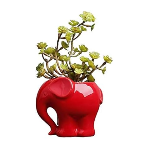 Cute Animal Elephant Shaped Ceramic Succulent Cactus Air Plant Flower Pots Planters-Plant Not Included (Red) Cover