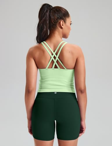 Image of HeyNuts Zeal Bras Longline Ribbed Medium Support Sports Bras, Crisscross Back Tank Tops with Removable Pads A-D Cups