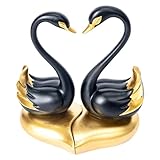Paytonture Swan Statues,2pcs Lovers Sculpture,Home Decor for Home Coffee Table,Bookshelf Decor Accents,Couple Gift(Black Gold)