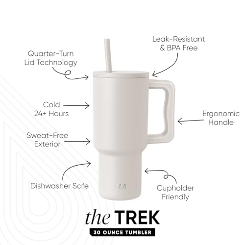 Image of Simple Modern 30 oz Trek Tumbler with Handle and Straw Lid | Cup Holder Friendly Insulated Stainless Steel Travel Mug | Almond Birch