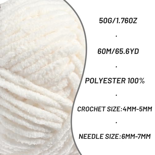 Image of 2 Packs Plush Chenille Chunky Crochet Yarn - Baby Yarn for Crocheting Soft - Velvet Yarns Knitting for Blankets Crafts - Fluffy Amigurumi Yarns 100g /131yds (2 White)